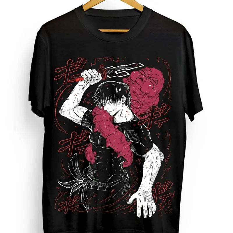 Jujutsu Kaisen Fushiguro Toji T-shirt Anime Horror Black Short Sleeve All Size