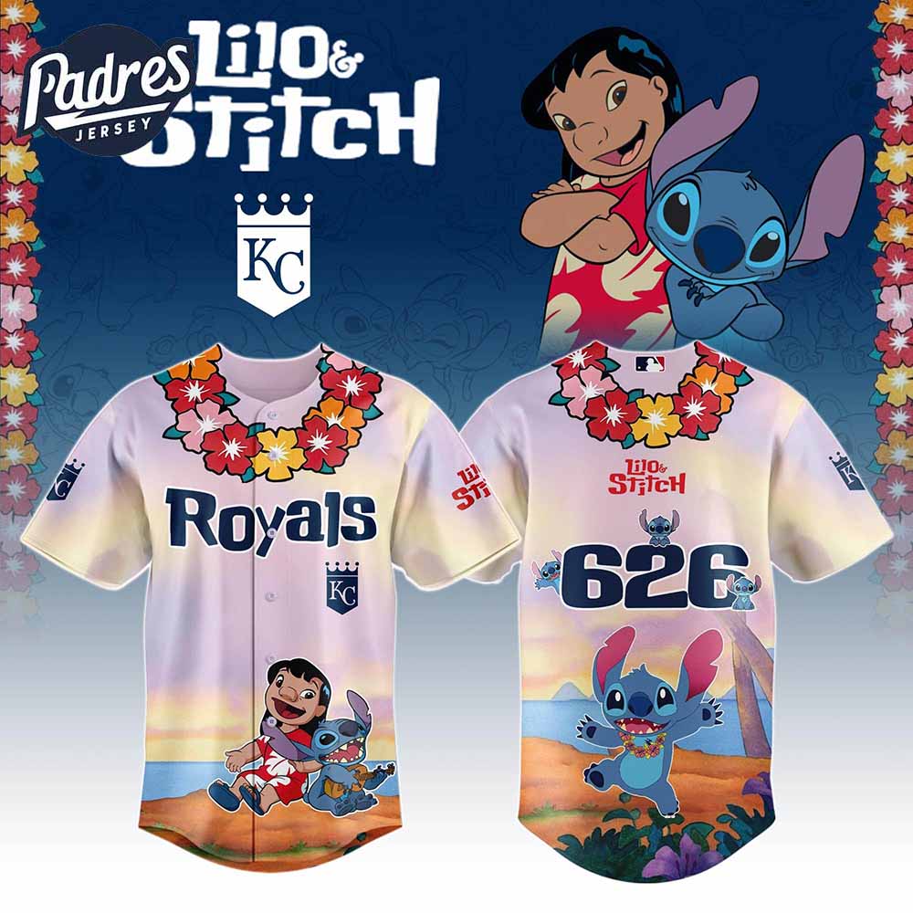 Kansas City Royals MLB X Lilo Stitch Personalized Baseball Jersey - Padres Jersey Oasis: Elevate Your Baseball Style Game