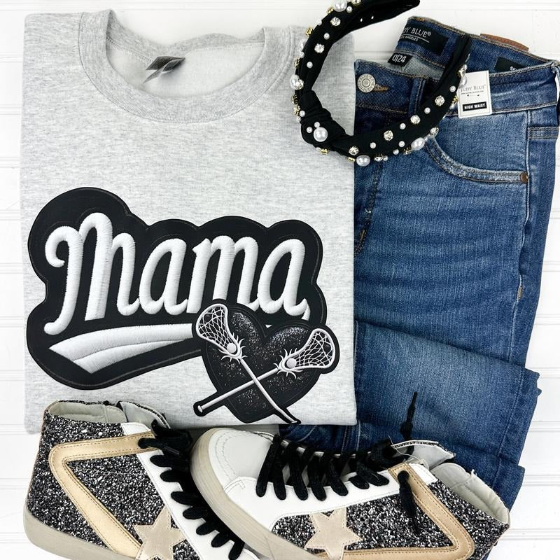 Lacrosse Mama FAKE Embroidery Sweatshirt
