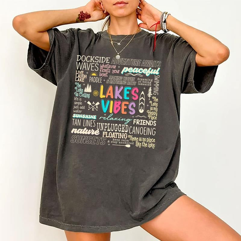 Lake Vibes Shirt, Lake Life Graphic Tee, Boating Summer Shirt, Summer Outfits, Lake Lover Shirt For Women, Summer Vacation Tops, Lake Trip Shirt Womenswear, Cotton Fabric Relaxed Fit Chic Style