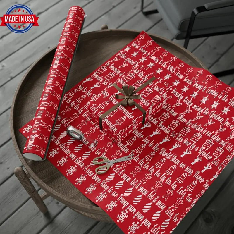 Let's Go Brandon Christmas Gift Wrap Red 2023 Version Pro Trump Gift Wrap Funny Christmas Songs