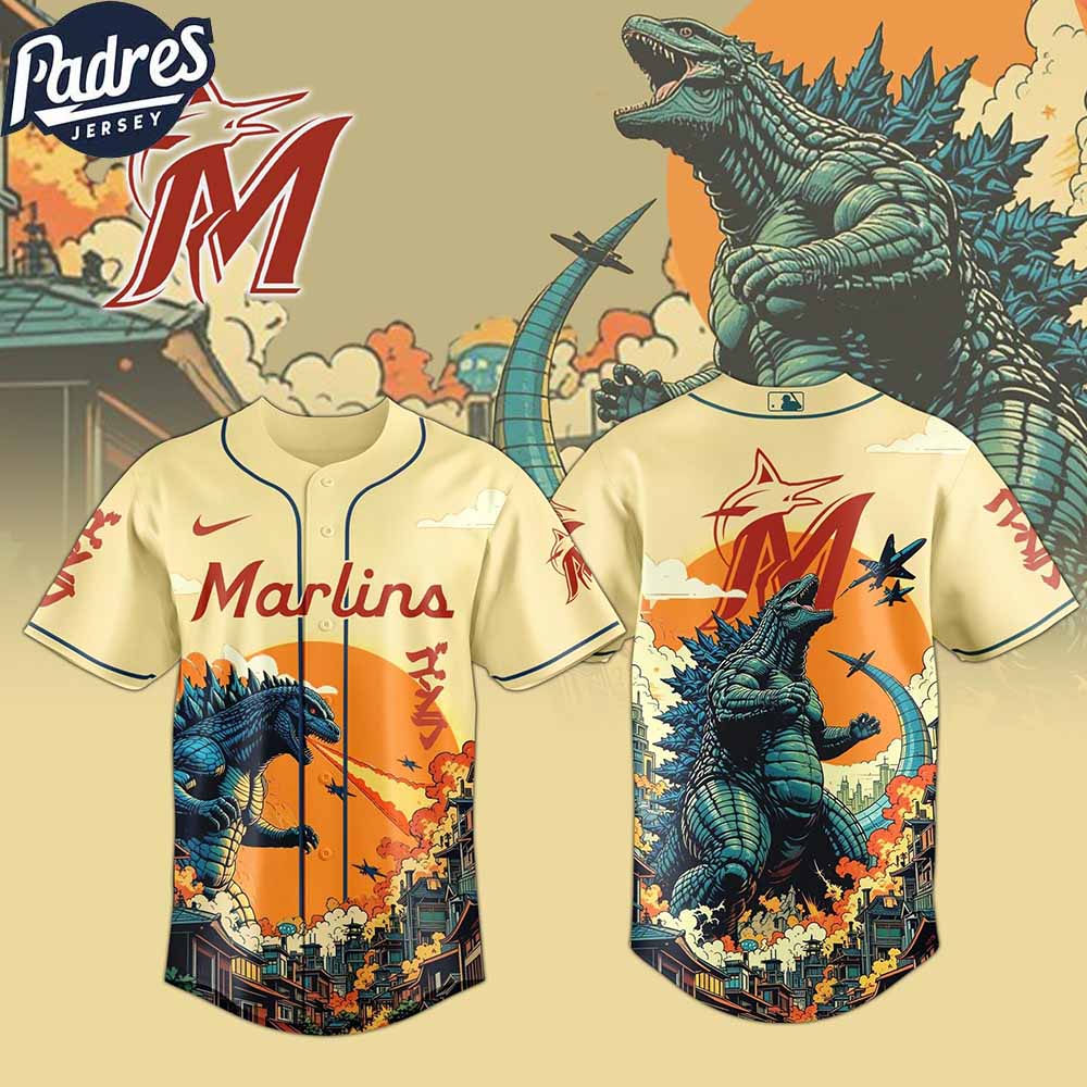 Miami Marlins MLB X Godzilla Custom New Baseball Jersey - Padres Jersey Oasis: Elevate Your Baseball Style Game