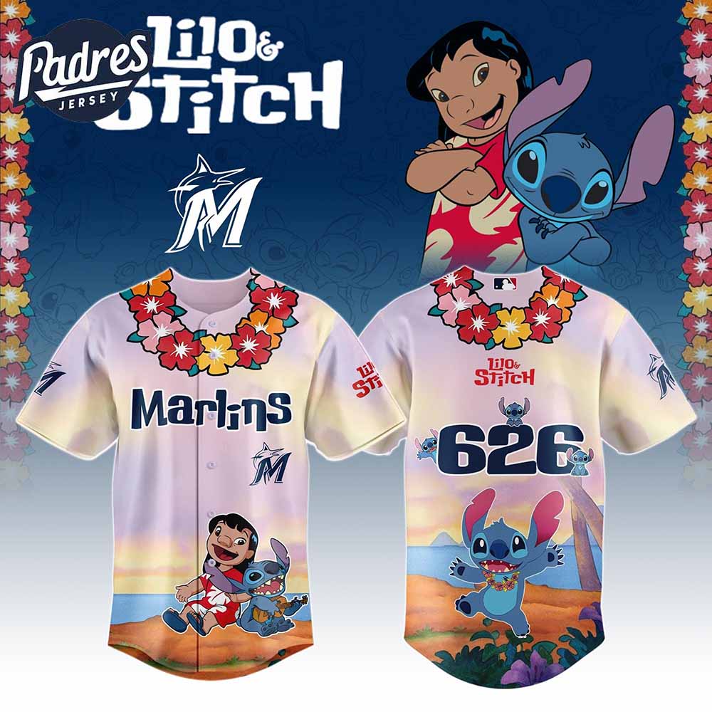 Miami Marlins MLB X Lilo Stitch Personalized Baseball Jersey - Padres Jersey Oasis: Elevate Your Baseball Style Game