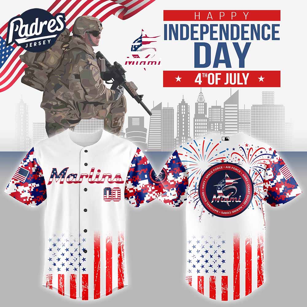 Miami Marlins MLB X The 4th Of July X Military Personalized Baseball Jersey - Padres Jersey Oasis: Elevate Your Baseball Style Game