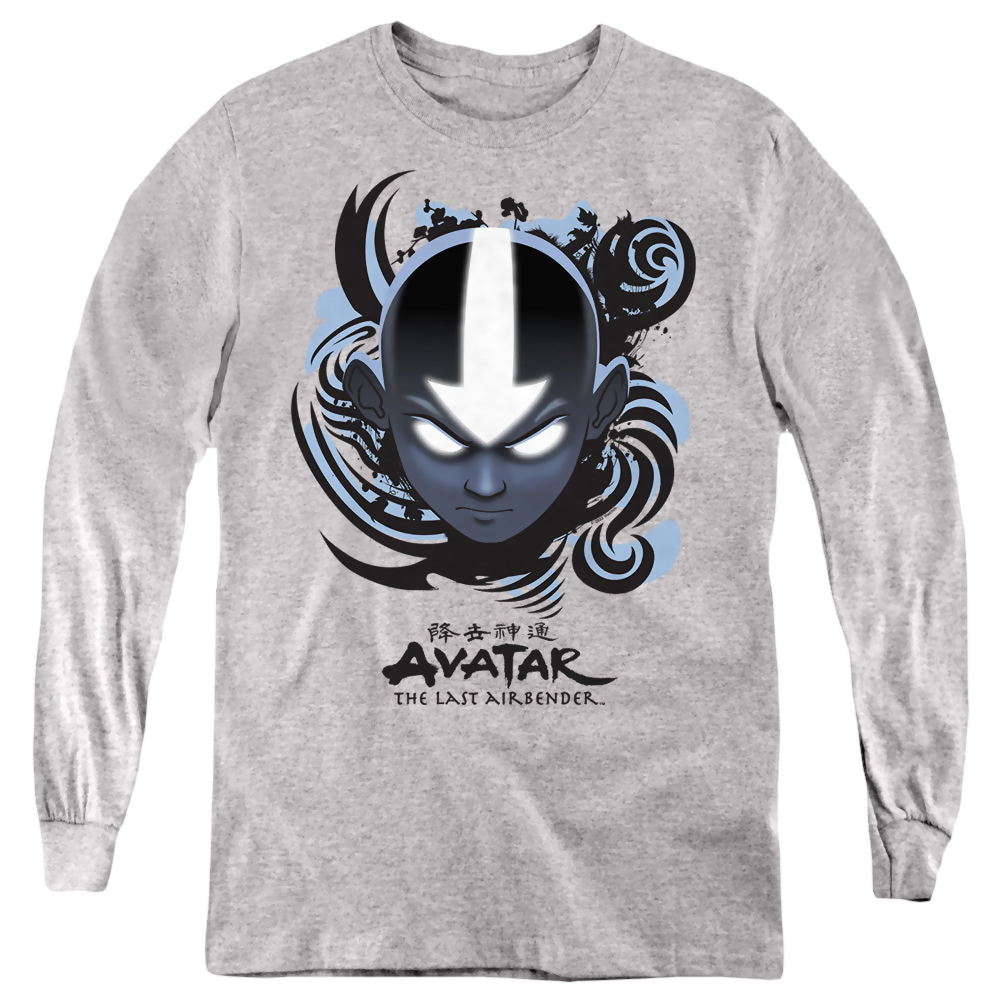 Avatar The Last Airbender Airbender Blue And Black Kanji - Youth Long Sleeve T-Shirt