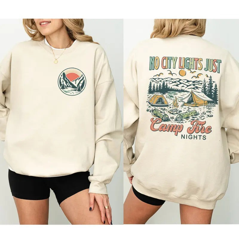 No City Lights Just Campfire Nights Sweatshirt, Camping Sweatshirt, Camping Gift, Family Camping, Girls Camping Sweatshirt, Camp Lover Gift
