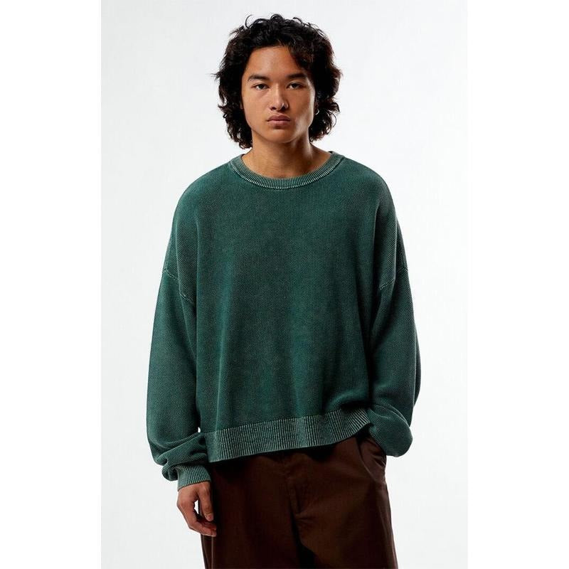 Pacsun Men's Green Textured Crew Neck Sweater