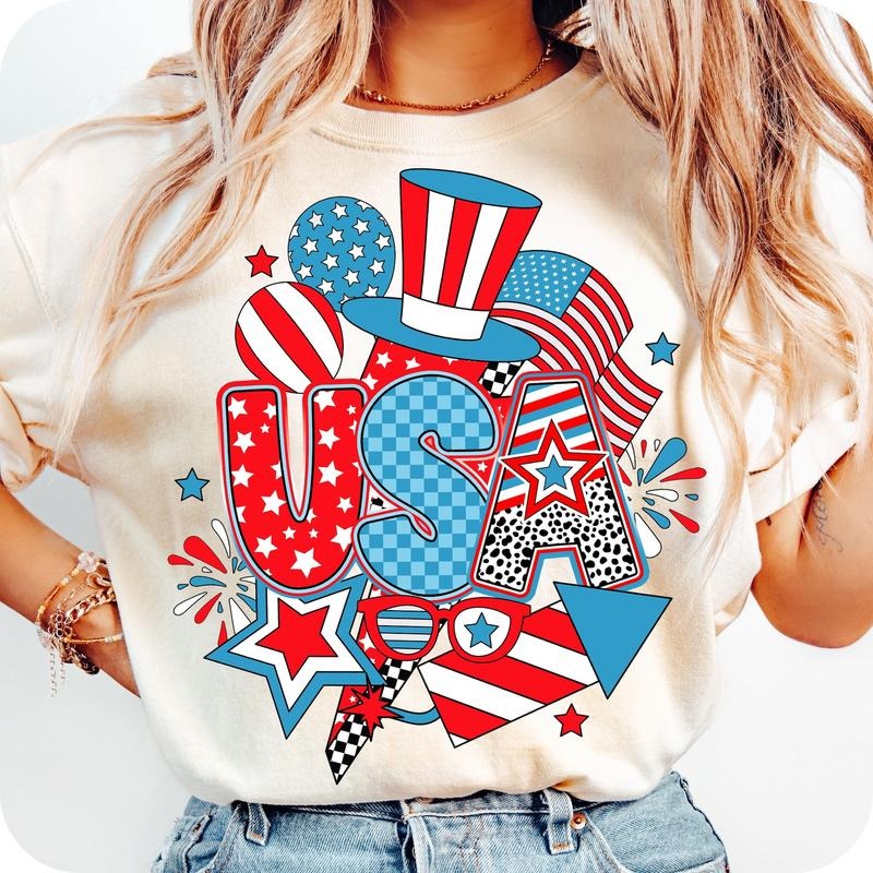 Preppy USA T-Shirt, Retro 4th of JulyShirt, USA Checkered T-Shirt, America Coquette Shirt, 1776 T-Shirt