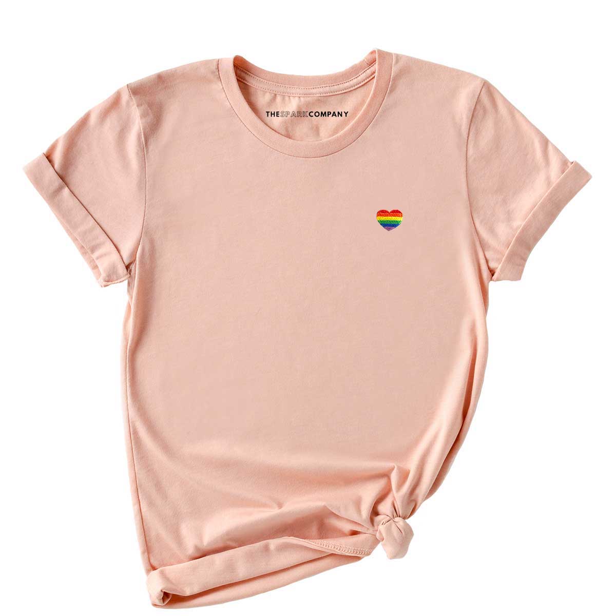 Rainbow Heart Embroidery Detail T-Shirt