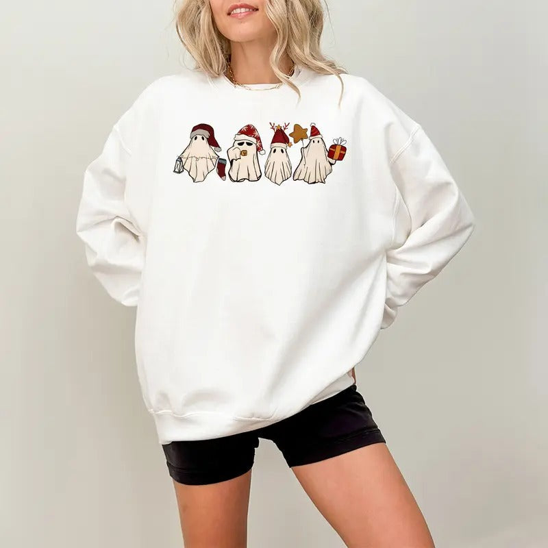 Retro Ghost Santa Sweatshirt, Christmas Ghosts Sweatshirt, Christmas Sweatshirt , Cute Ghost Hoodie, Christmas Unisex Sweater,Christmas Gift