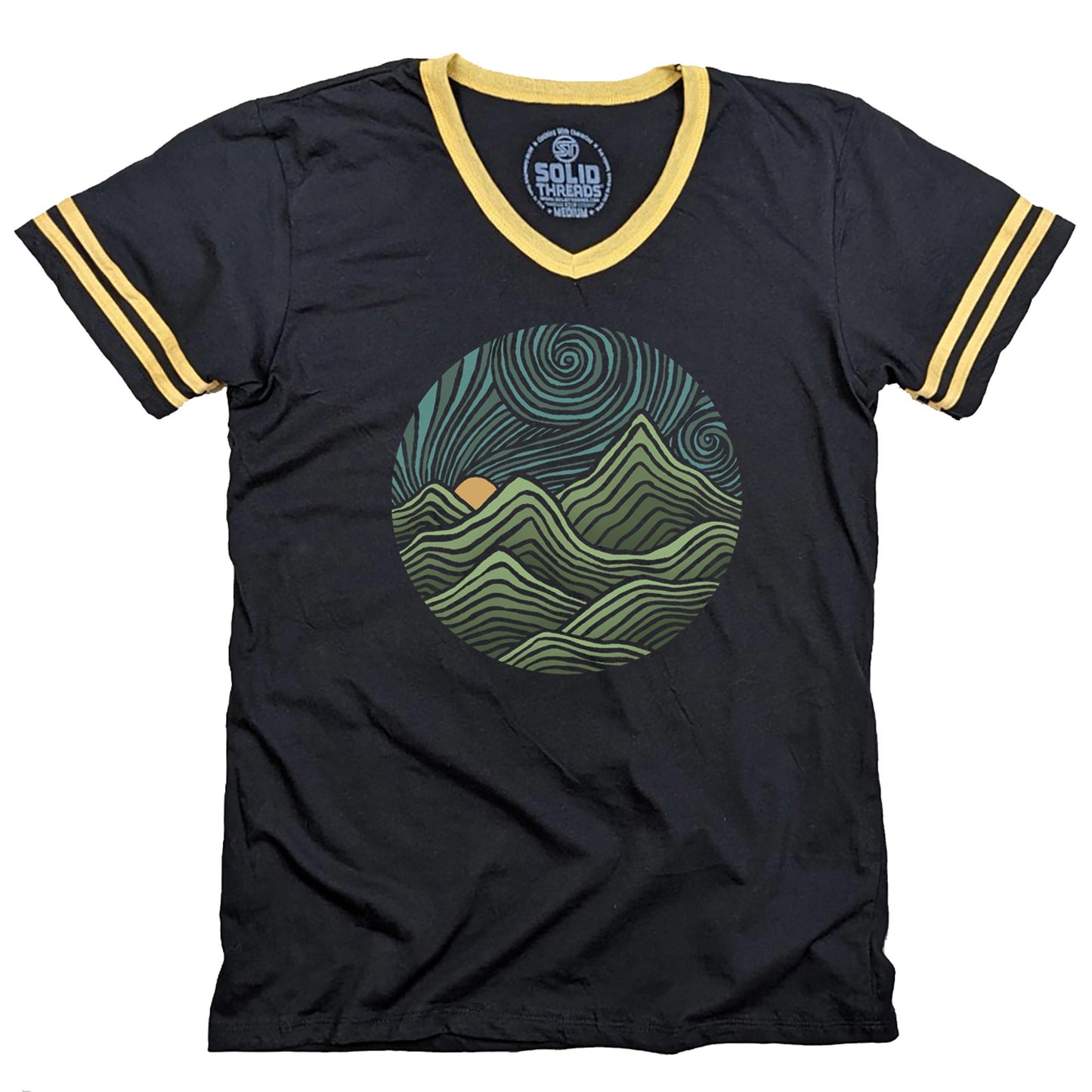 Swirly Mountains Ringer V-Neck Tee | Design by Dylan Fant