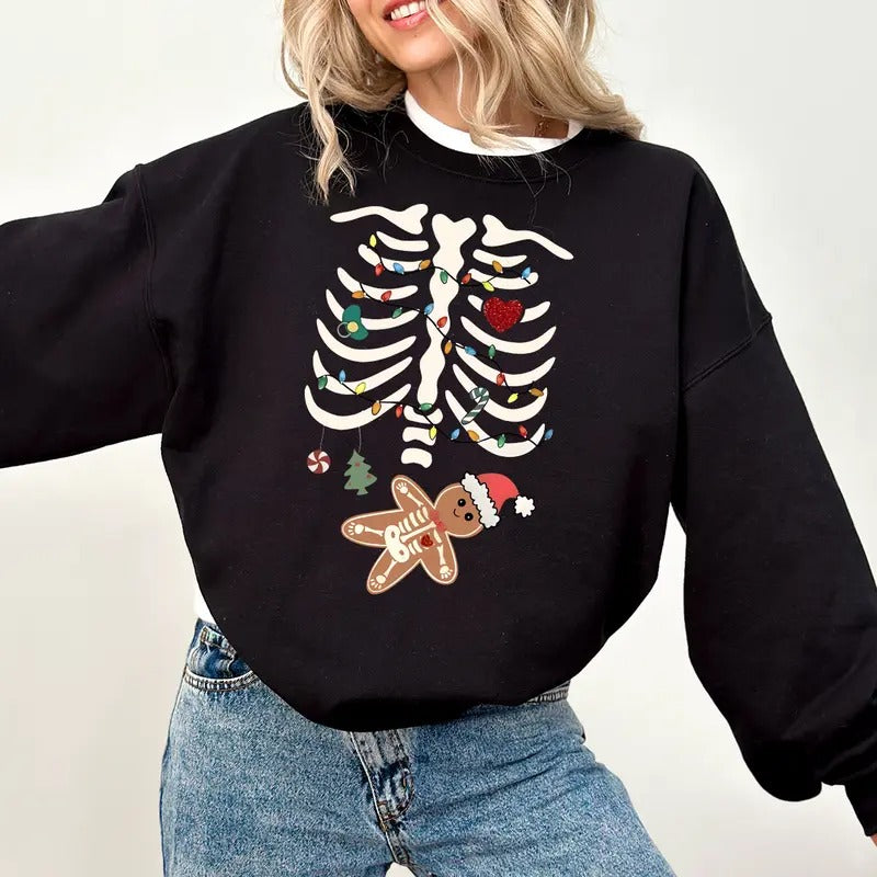 Skeleton Christmas Maternity Sweatshirt, Christmas Pregnancy Announcement Shirt, Christmas Gifts For New Mom, Gingerbread Pregnancy Shirt, Santa Baby