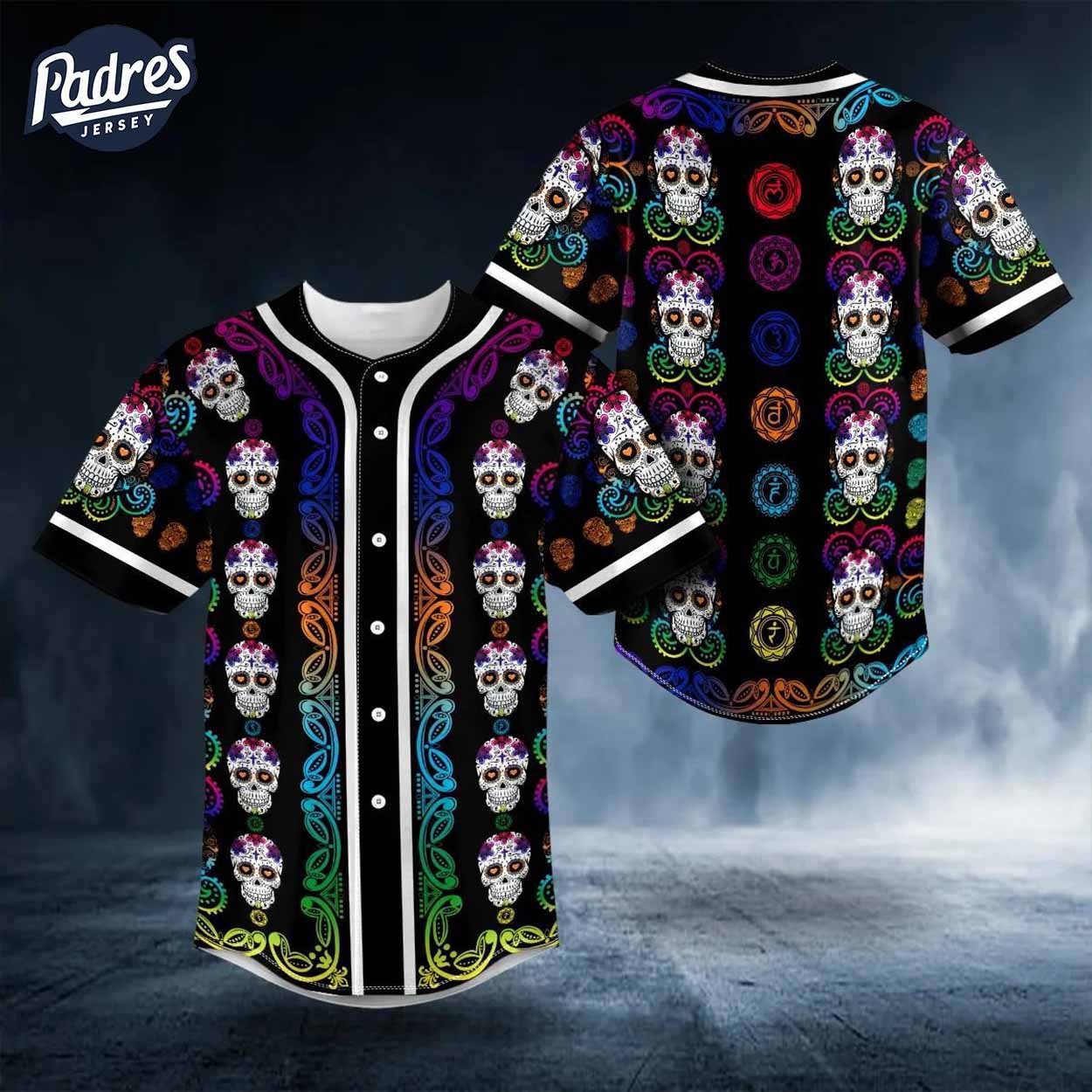 Sugar Skull Designs On Galaxy Pattern Baseball Jersey - Padres Jersey Oasis: Elevate Your Baseball Style Game
