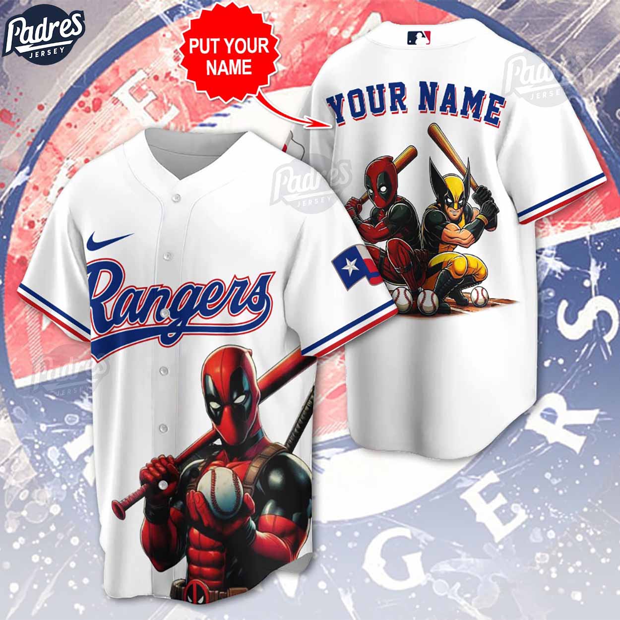 Texas Rangers Deadpool Wolverine Baseball Jersey - Padres Jersey Oasis: Elevate Your Baseball Style Game