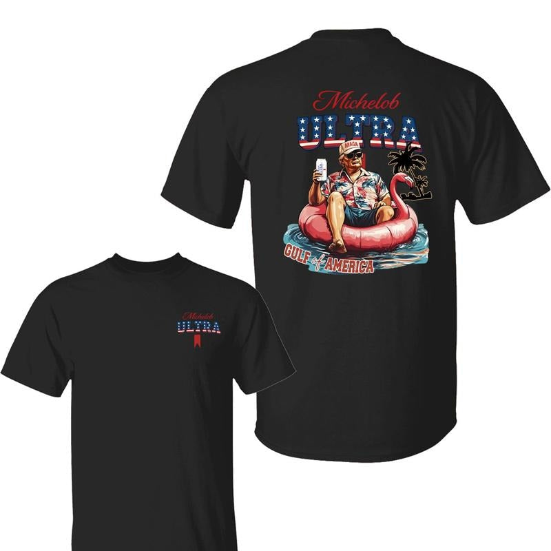 Trump Michellob Ultra Tshirt, Chillin on The Gulf of America Flamingo Float Shirt, 4th Of July Independence Day Casual Cotton Top