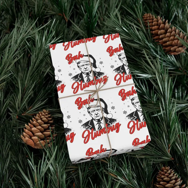 Trump Wrapping Paper Christmas Wrapping Paper Donald Trump Santa Clause Bah Humbug MAGA Gift Bag for Presents Trump Christmas Gift