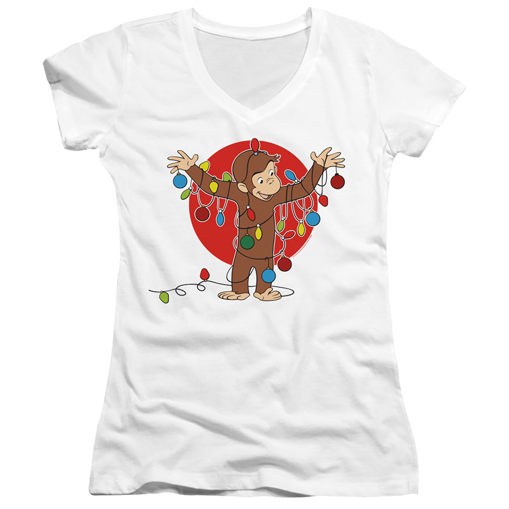 Curious George Lights - Juniors V-Neck T-Shirt