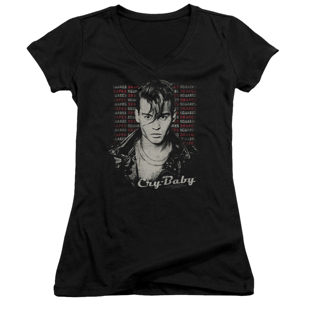 Cry Baby Drapes & Squares - Juniors V-Neck T-Shirt