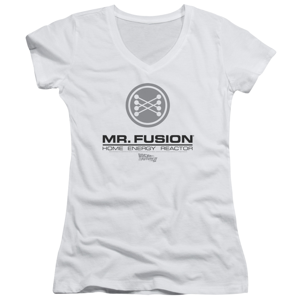 Back to the Future Trilogy Mr. Fusion Logo - Juniors V-Neck T-Shirt