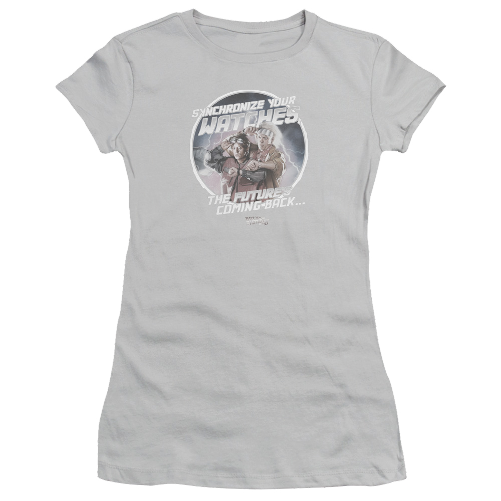 Back to the Future II Synchronize Watches - Juniors T-Shirt