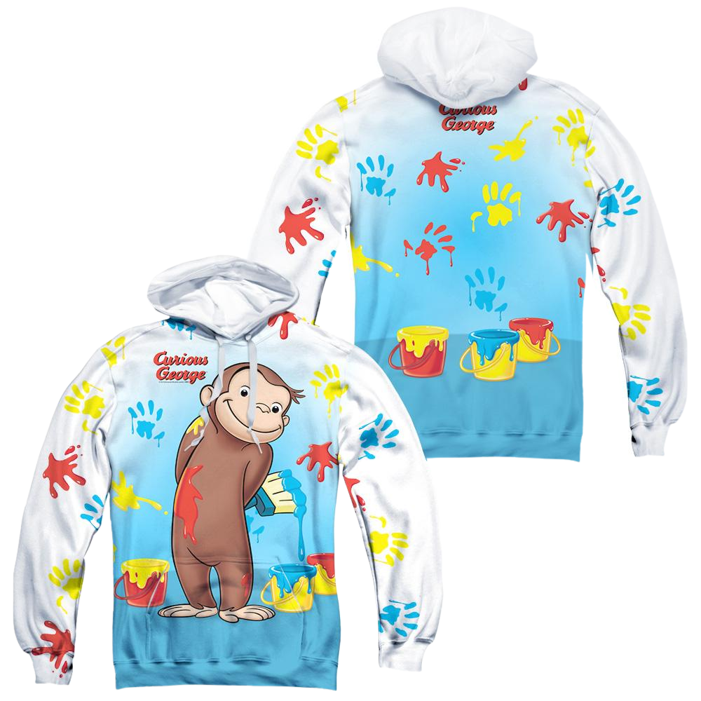 Curious George Paint All Over (Front/Back Print) - All-Over Print Pullover Hoodie