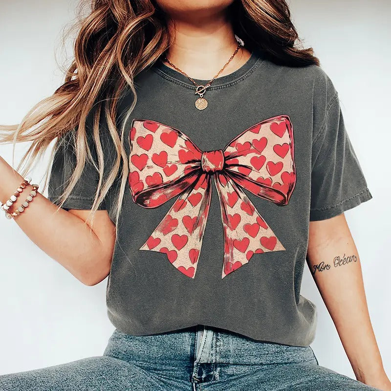 Valentine's day Heart Coquette bow Shirt, Cute Coquette Bow Valentine Shirt, Retro Womens Valentines Day Sweatshirt, Gift For Her