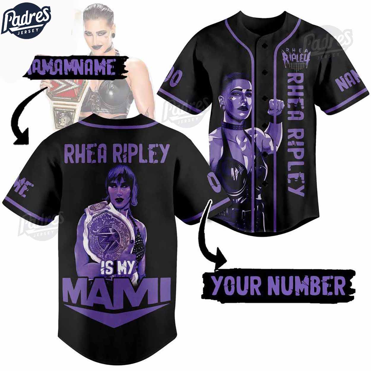 WWE Rhea Ripley Is My Mami Custom Baseball Jersey - Padres Jersey Oasis: Elevate Your Baseball Style Game