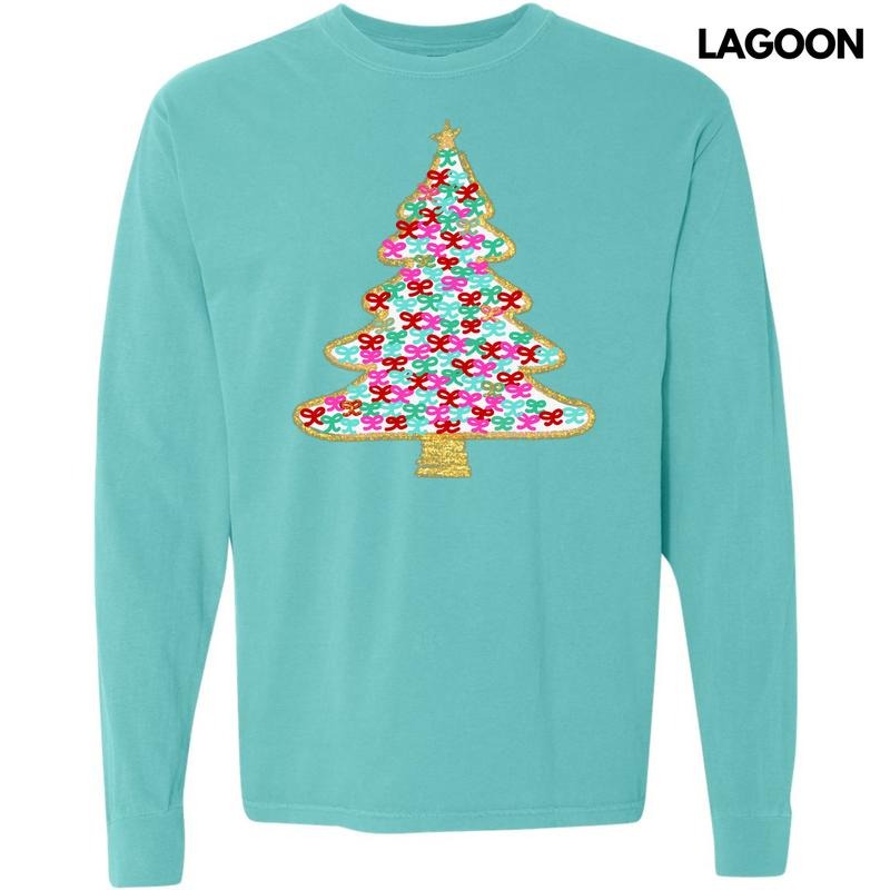 White Bushel Of Bows Christmas Tree Long Sleeve Comfort Colors T-Shirt 'NLB'