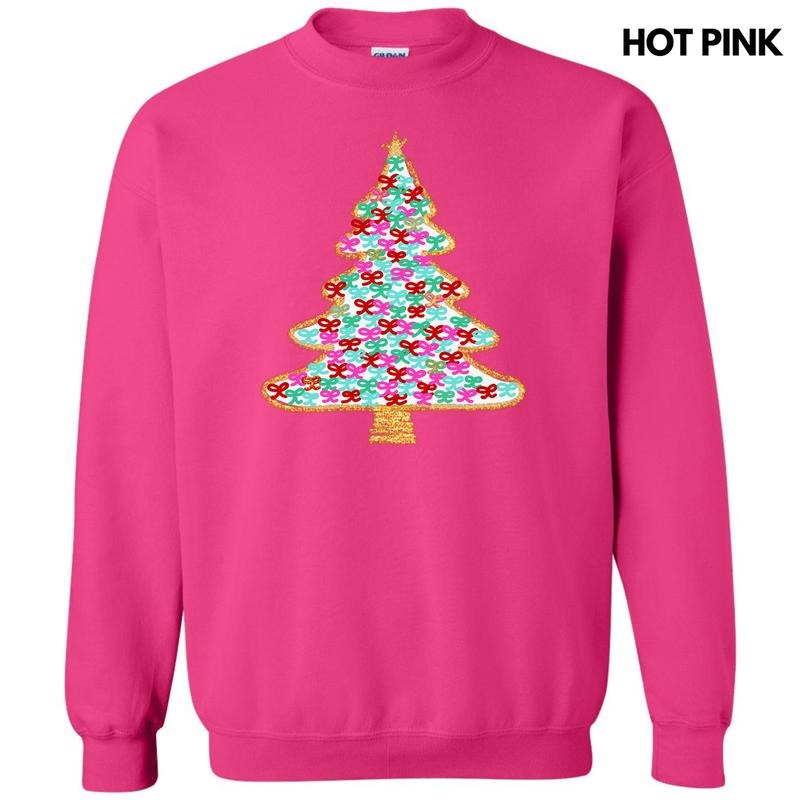 White Bushel Of Bows Christmas Tree Sweatshirt 'NLB'