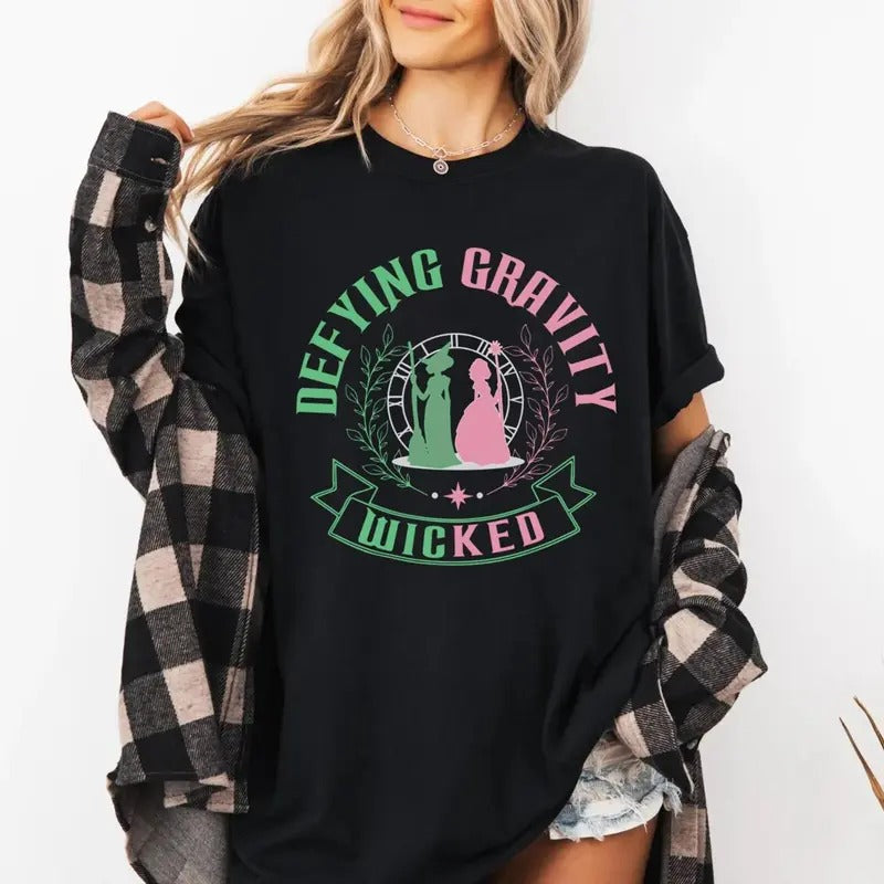 Wicked Glitter Colorful Shirt, Defy Gravity Broomstick Magic Wand Shirt, Wizard of Oz Tee, Witch Pink and Green Sweatshirt, Gift For Christmas
