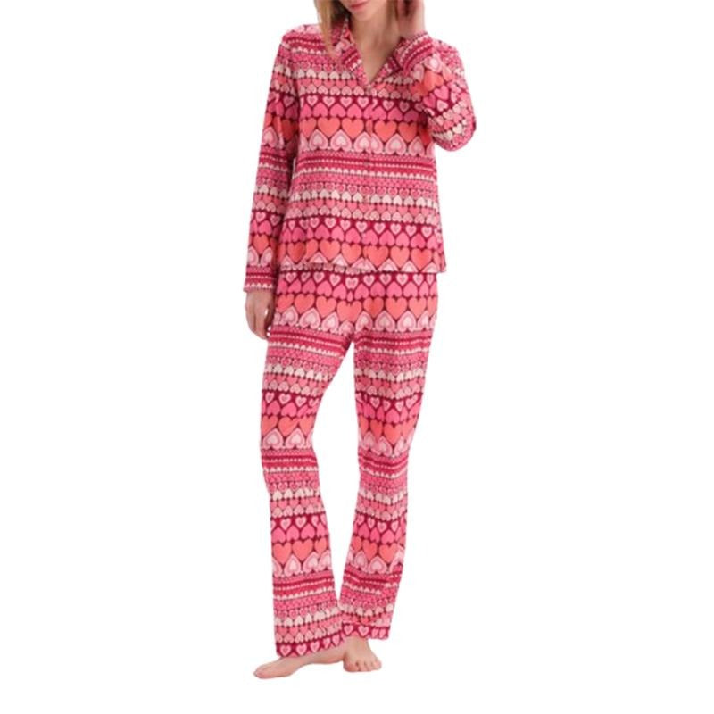 Women Valentine's Day Pajamas Lounge Set Heart Print Long Sleeve Tops and Pants 2 Piece Loungewear Outfits