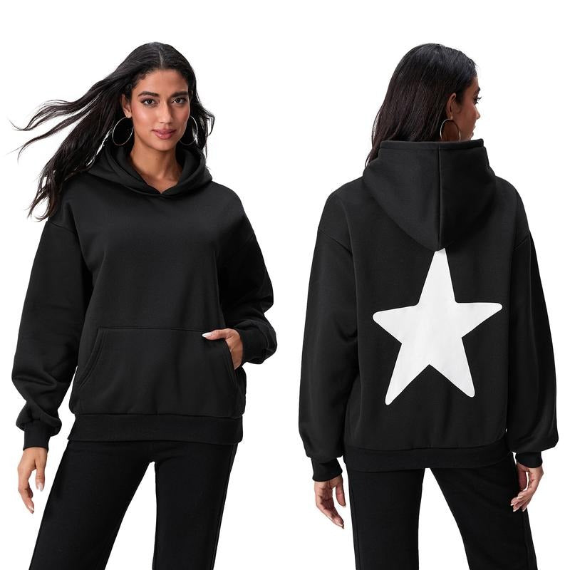 Women's Loose Hoodies Star Print Hooded Long Sleeve Sweatshirts Pullovers Fall Winter Casual Tops