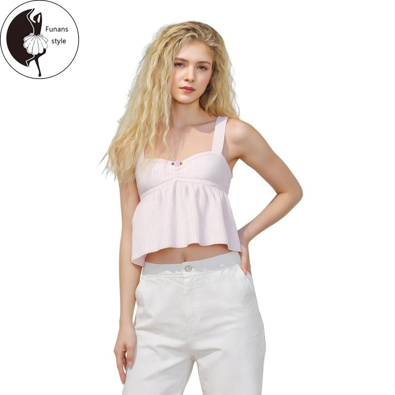 Women's Summer Crop Cami Tops Sleeveless Trendy Wide Shoulder Strap Striped Tank Tops