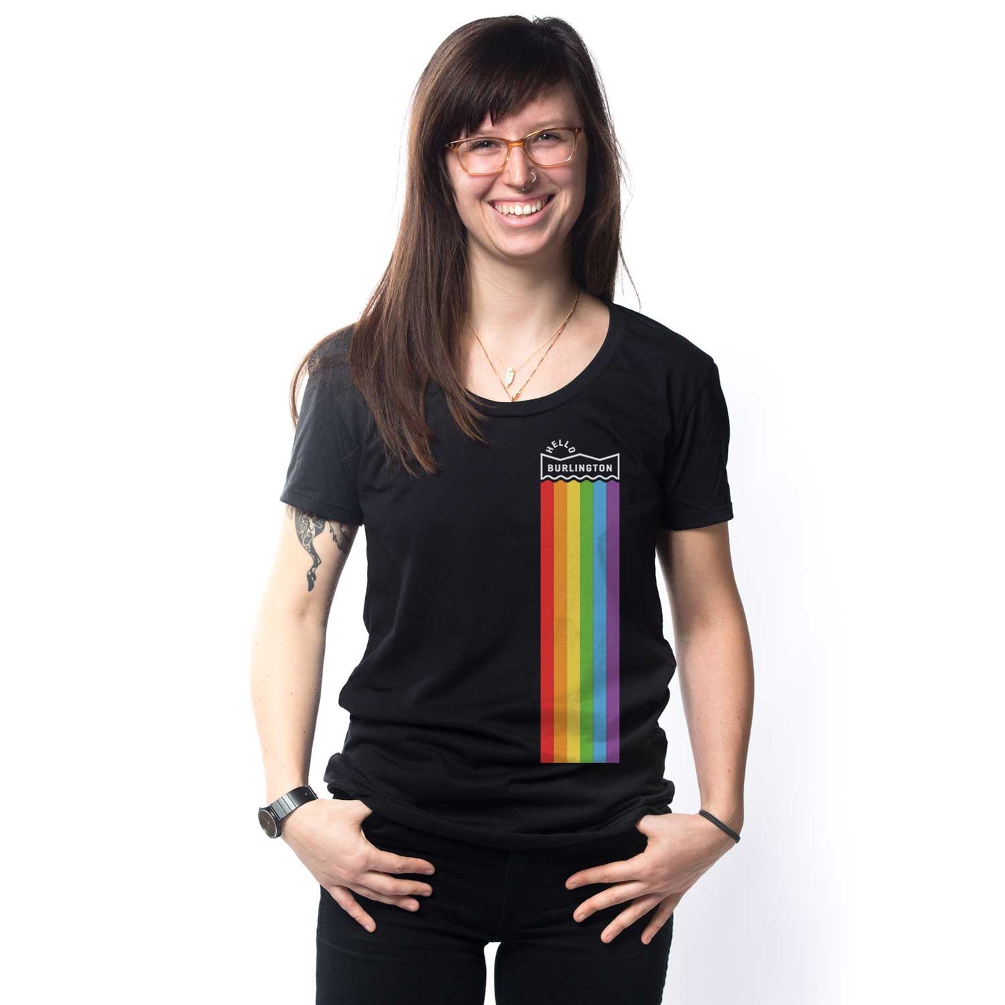 Women's Hello Burlington T-shirt | Supports Vermont Pride