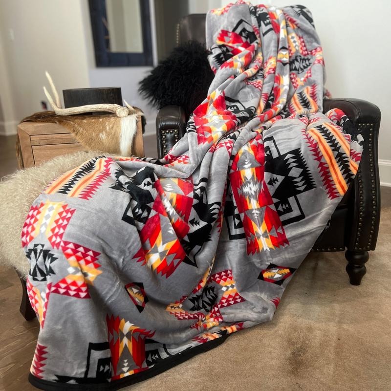 ZGrey & Red Oversized Blanket 82"x90"