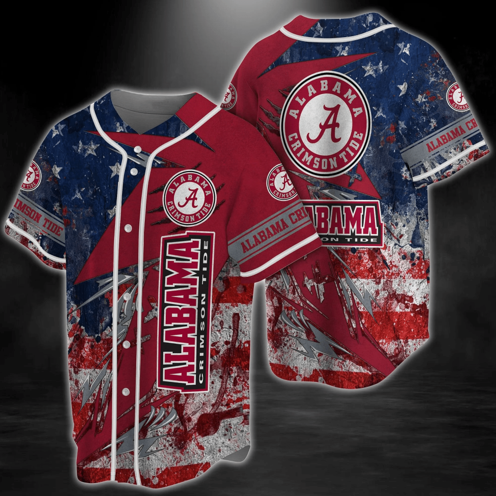 Alabama Crimson Tide NCAA Baseball Jersey Shirt – Patriotic US Flag Design - Aopprinter