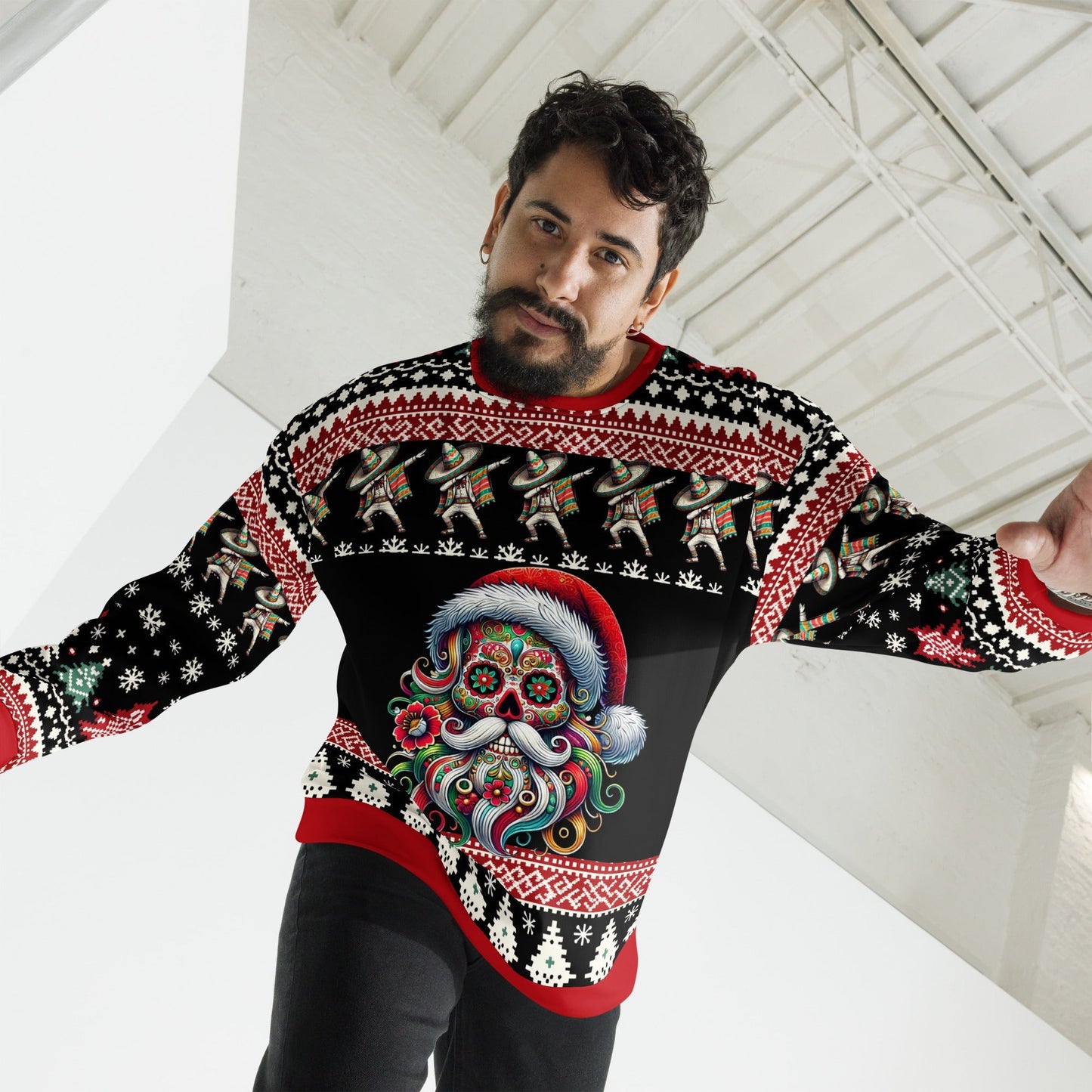 Santa Claus Mexican Sugar Skull Ugly Christmas Sweatshirt