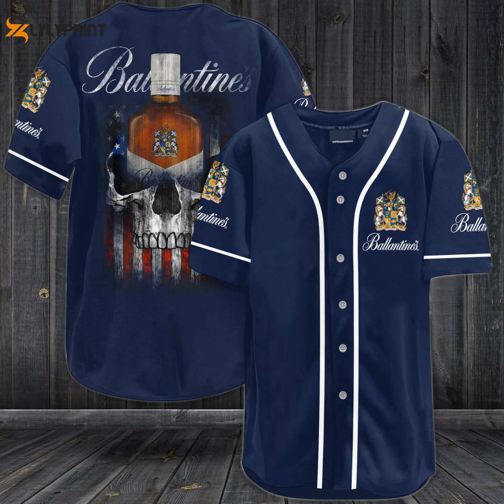 Ballantines Whiskey USA Flag Skull All Over Print Unisex Baseball Jersey - Navy - lylyprint.com