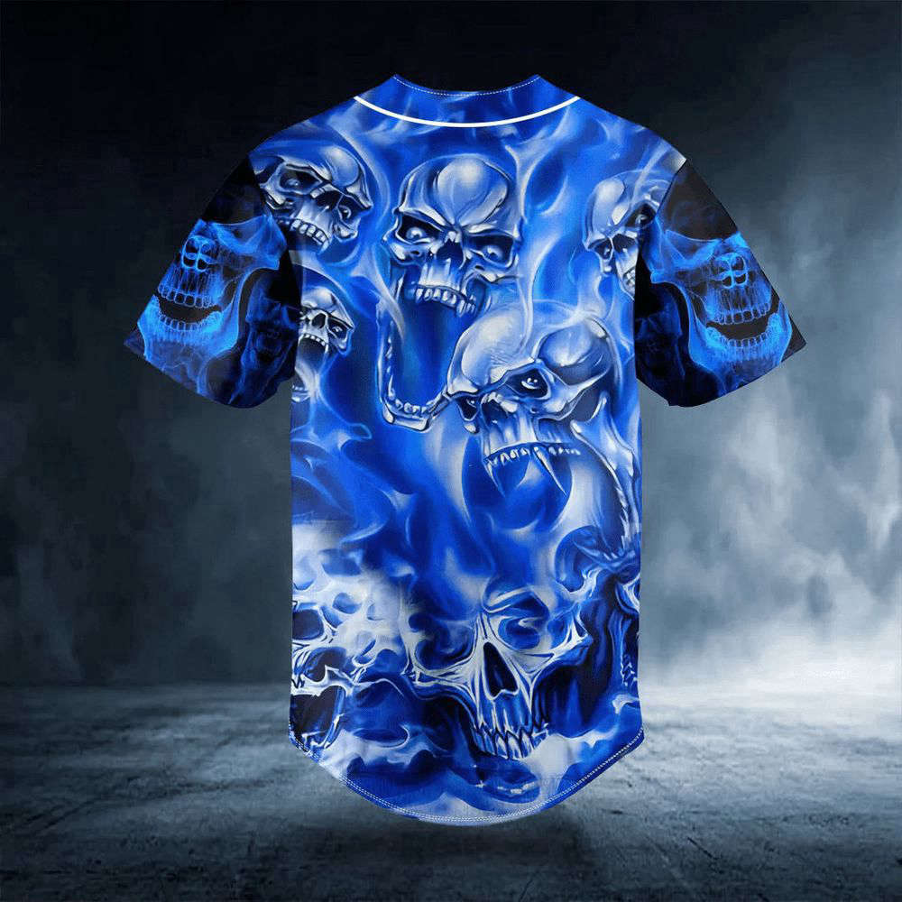Blue Soul Eater Ghost Skull Custom Baseball Jersey For Men Women, Men's Baseball Jersey For Men Women - lylyprint.com