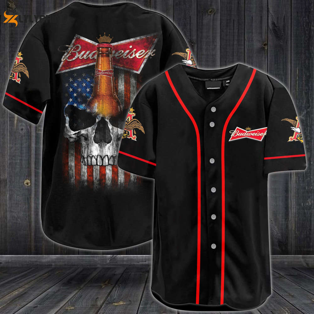 Budweiser USA Flag Skull All Over Print Unisex Baseball Jersey - lylyprint.com