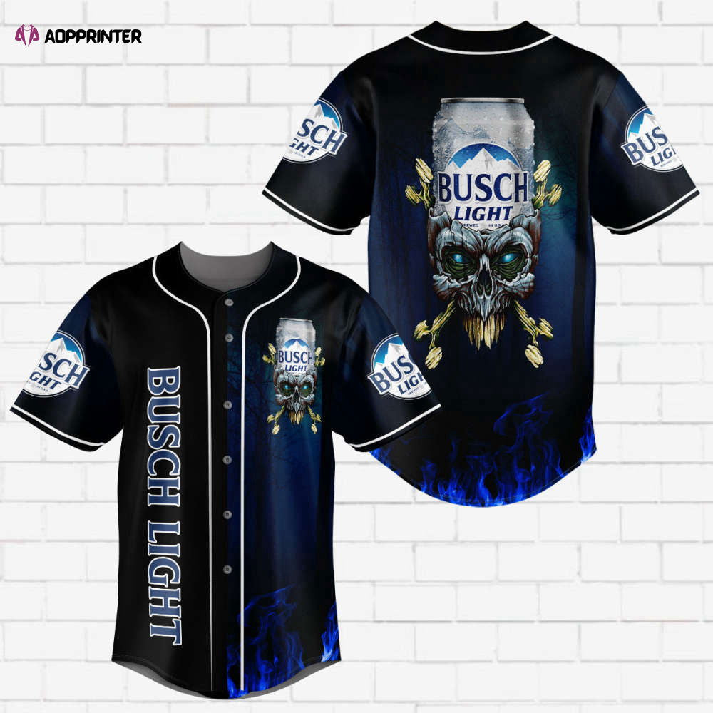Busch Light Flowery Skull Blue Flame All Over Print Unisex Baseball Jersey - Aopprinter