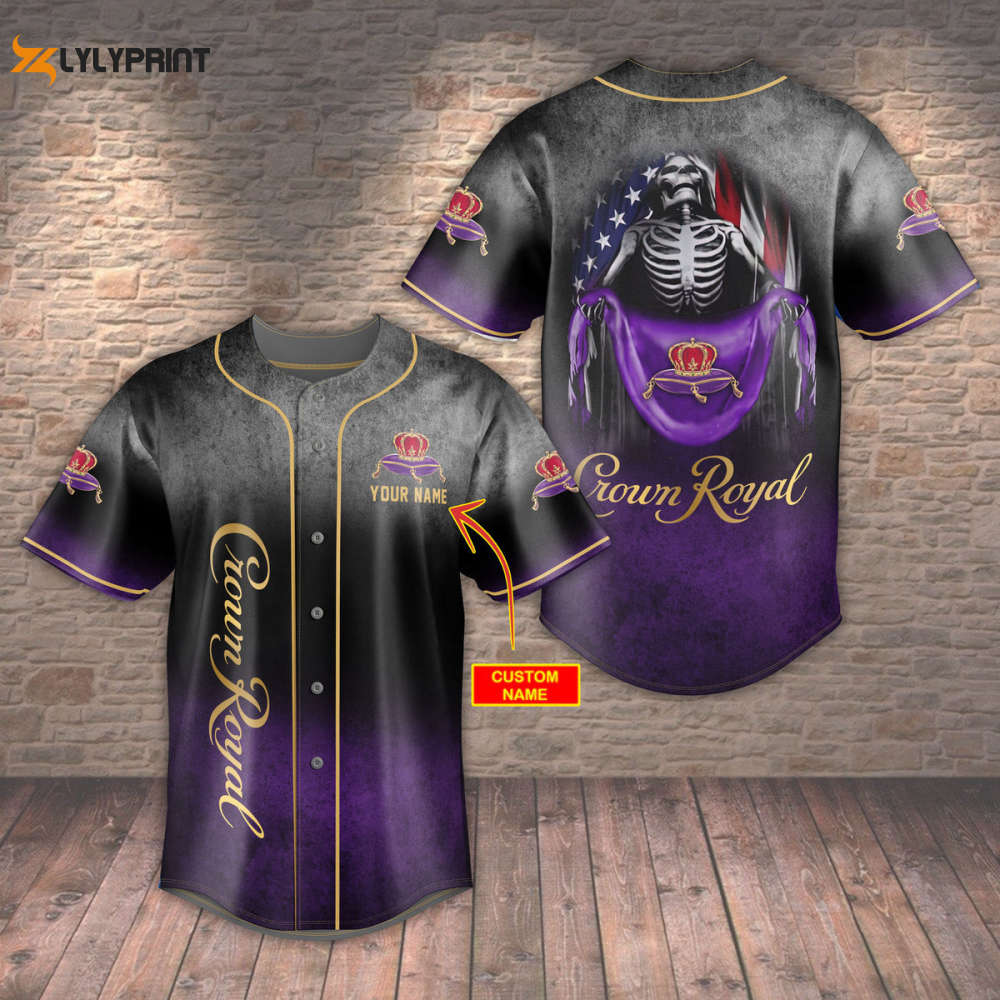 Crown Royal Usa Flag Skull All Over Print 3D Unisex Baseball Jersey - Ombre Purple Black - lylyprint.com