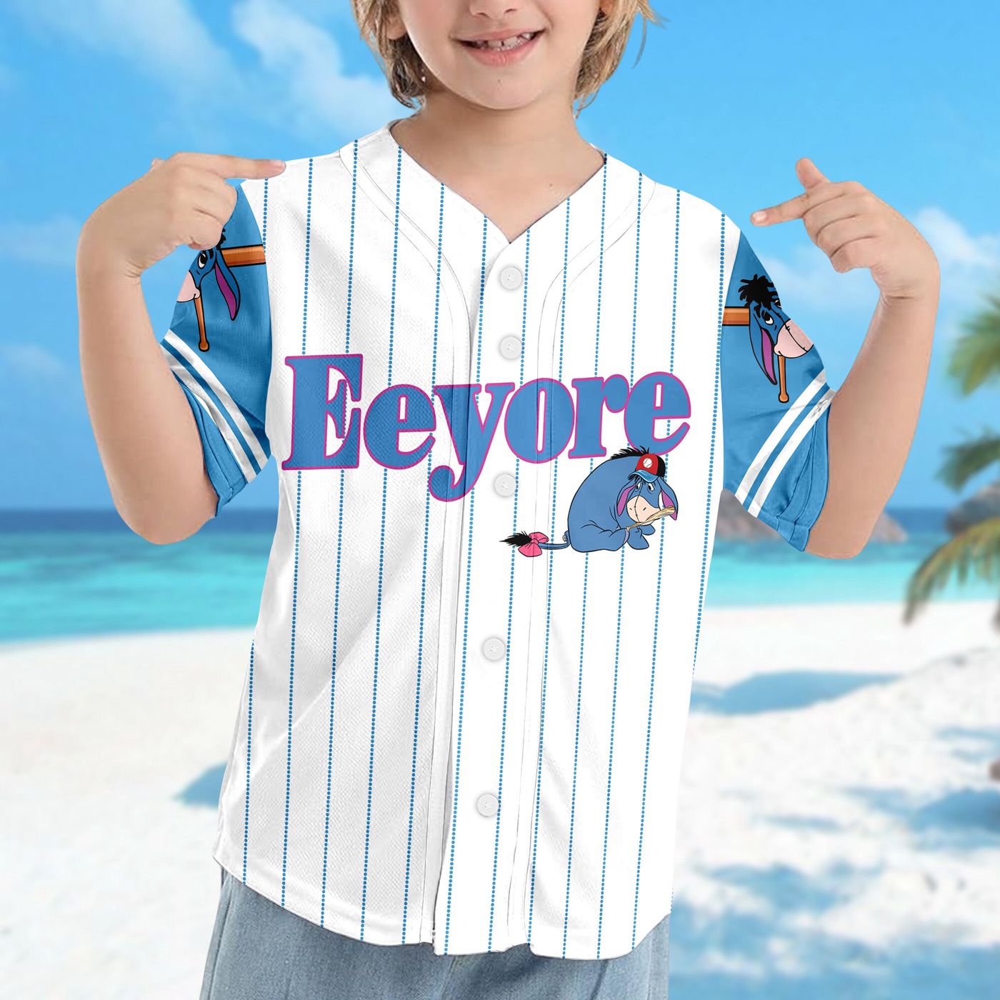 Custom Eeyore Baseball & Winnie The Pooh Basketball Jerseys - Perfect Magic Kingdom Trip Outfit for Baseball Lovers! Ideal Eeyore Kid Gift - Bafud