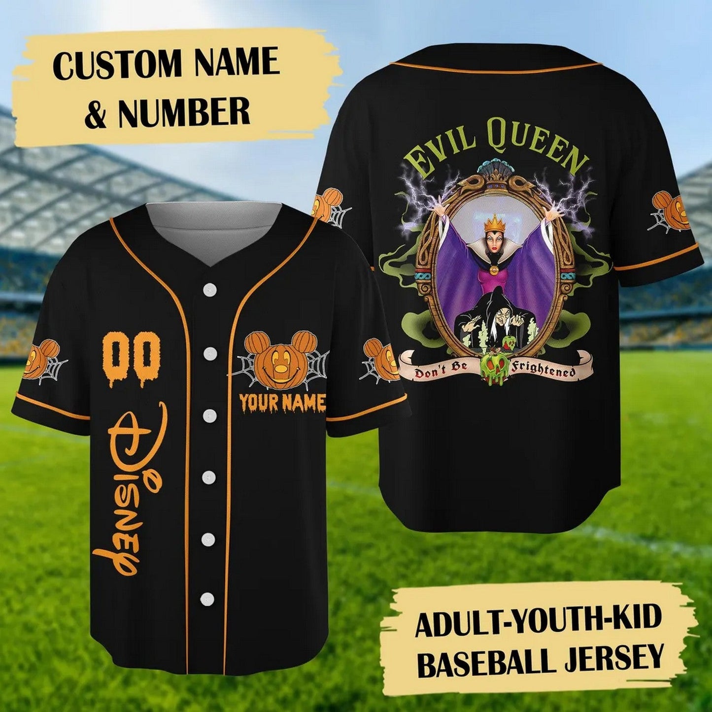 Custom Name And Number Evil Queen Don’t Be Frightened Baseball Jersey