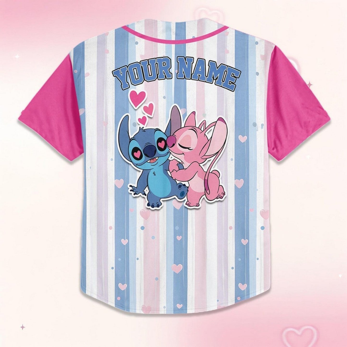 Custom Name And Number Lovely Stitch And Angel Colorful Vertical Baseball Jersey