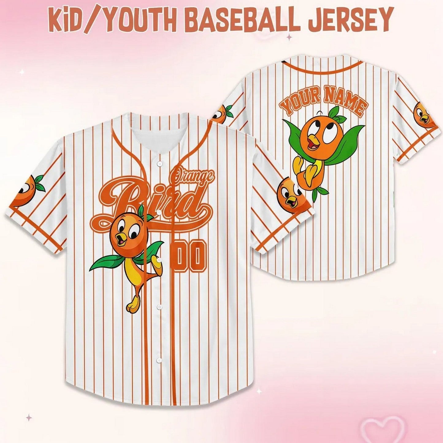 Custom Name And Number Orange Bird Striped White Baseball Jersey