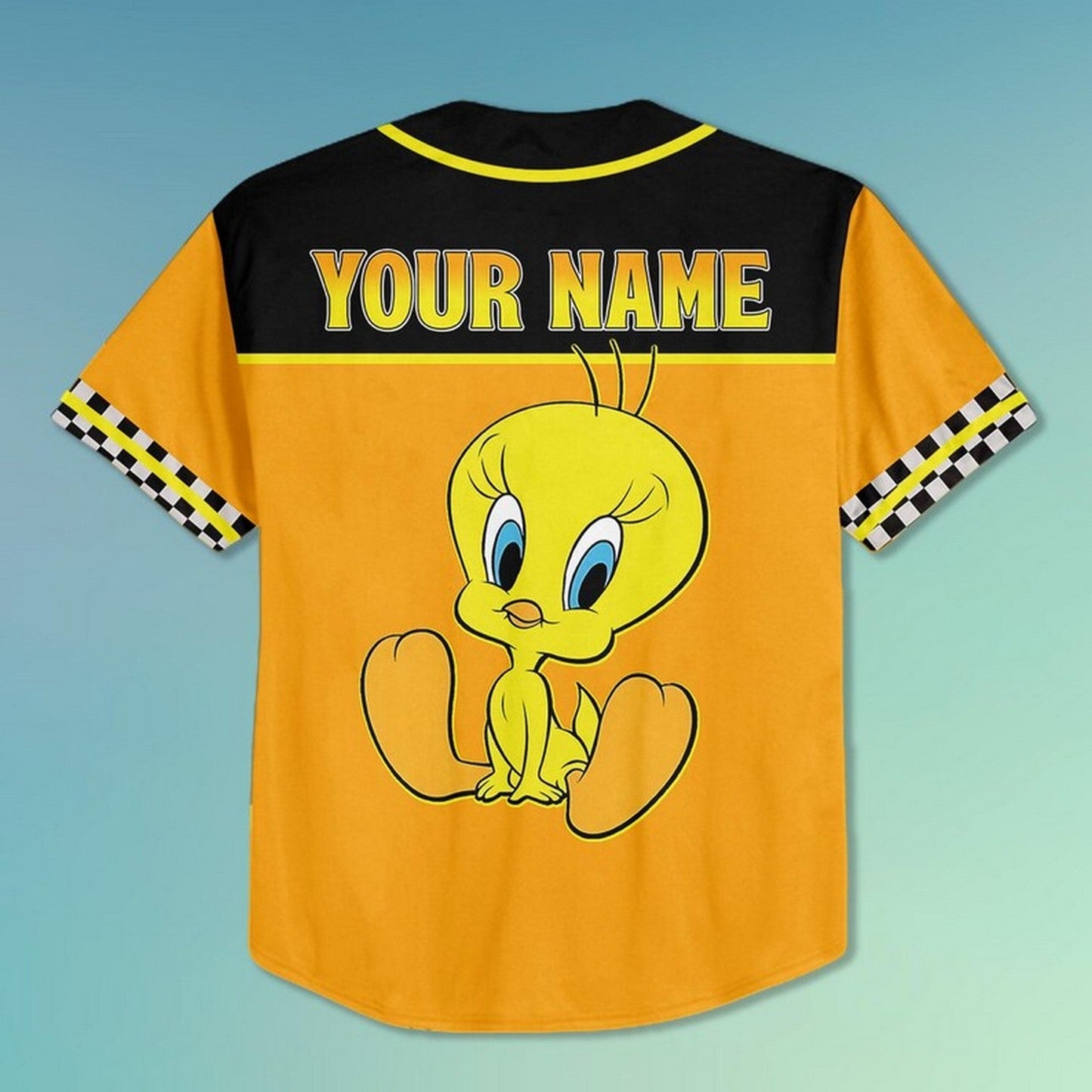 Custom Name And Number Tweety Looney Tunes Black Yellow Baseball Jersey
