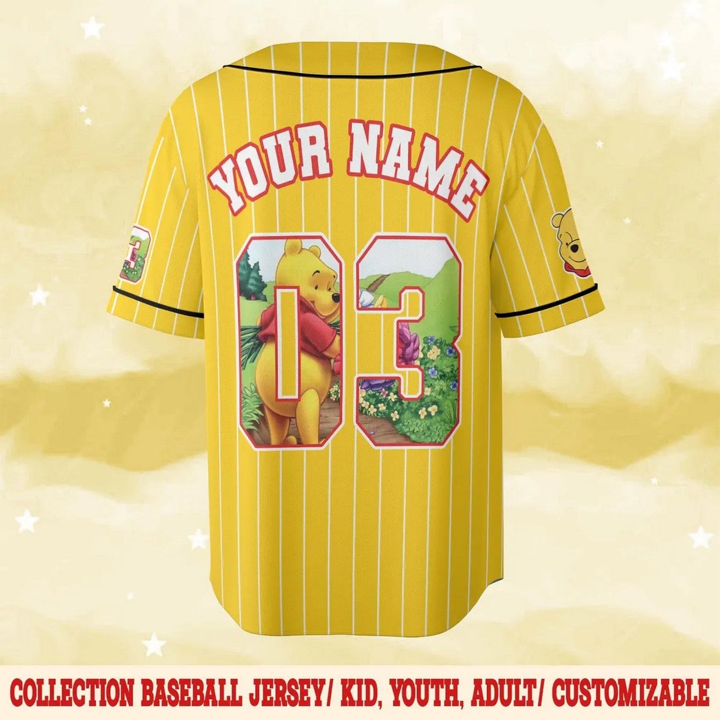 Custom Name And Number Winnie The Pooh Bear Yellow Baseball Jersey