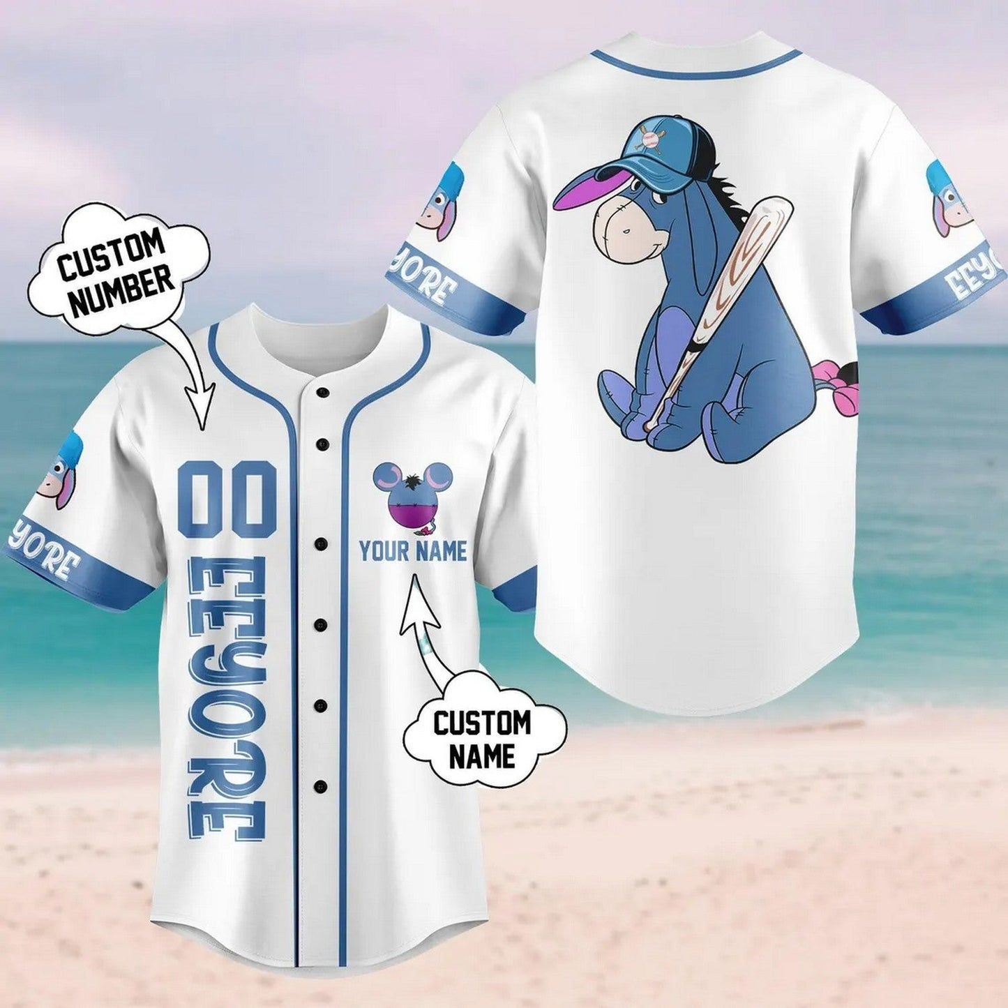 Custom Name Eeyore White Baseball Jersey