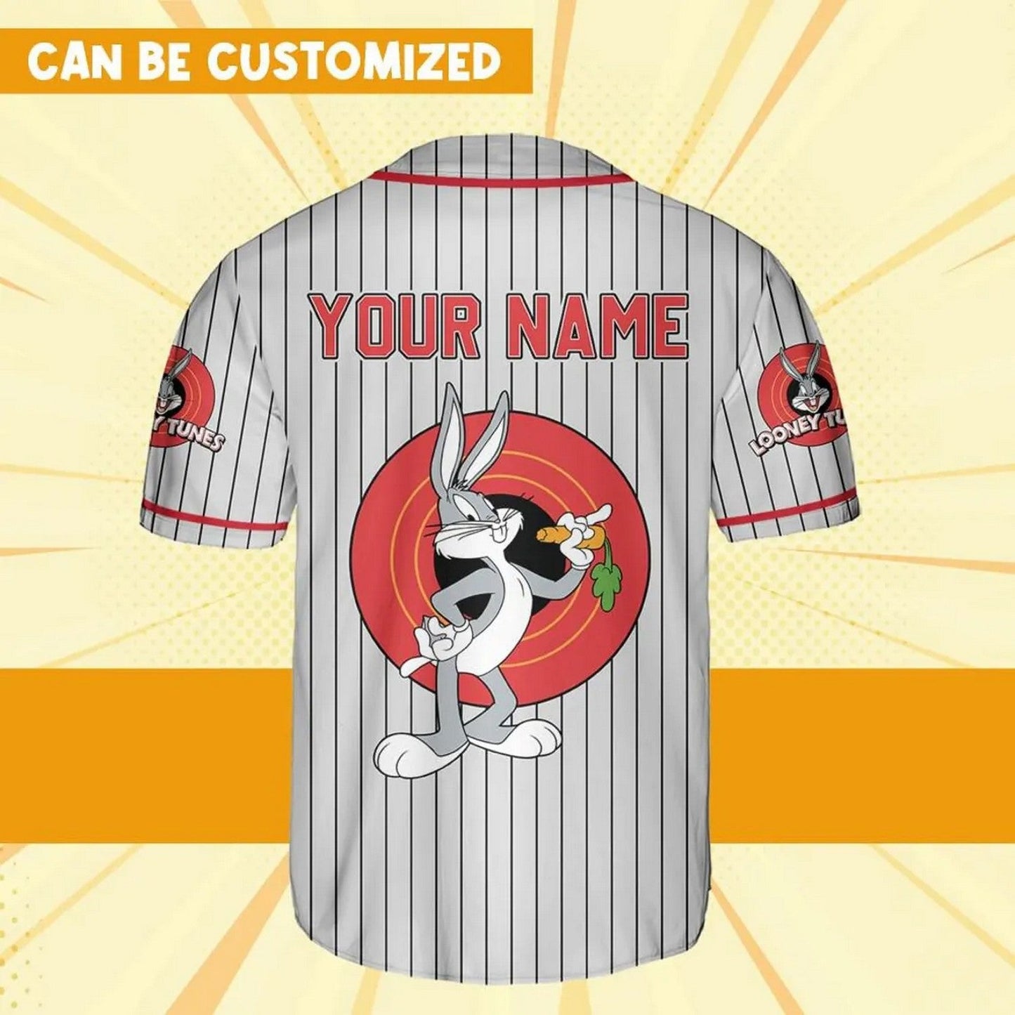 Custom Name Looney Tunes Bug Bunny Carot Gray Baseball Jersey